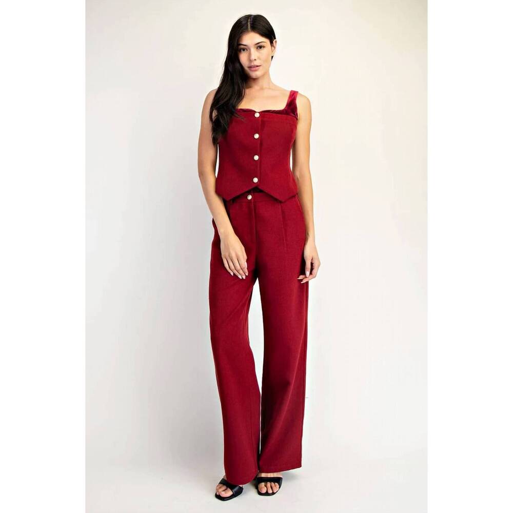NEW EDIT BY NINE tweed pleated pants with contrast in burgundy